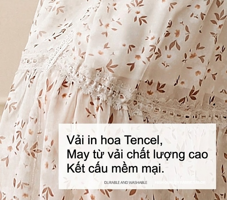 Váy Liền Thân Dáng Dài Tay Dài Tiểu Thư Họa Tiết Hoa Nhỏ Phong Cách Pháp Thanh Lịch chi tiết 6