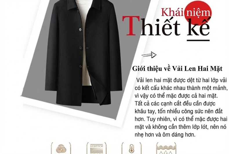Áo Khoác Dạ Nam Trung Niên Dáng Dài Màu Đen, Xám chi tiết 3
