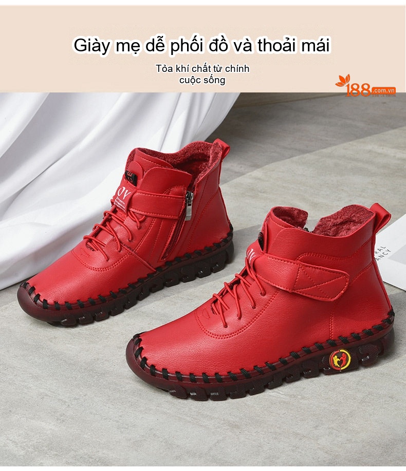 Giày Cao Cổ Nữ Lót Lông Giữ Ấm Chiều Cao Đế Khoảng 3cm Màu Kem, Đen, Đỏ, Nâu chi tiết 21