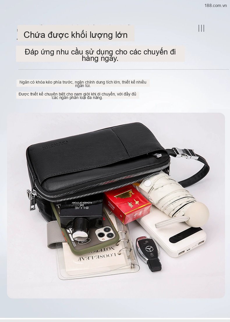 Túi Đeo Chéo/Túi Xách Tay Nam Nhiều Ngăn Phong Cách Doanh Nhân Da Bóng Màu Đen, Nâu chi tiết 8