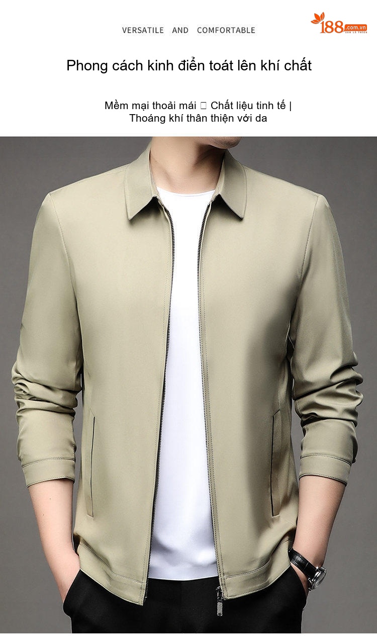 Áo Khoác Cổ Bẻ Nam Dáng Suông Màu Xanh Navy, Đen, Be chi tiết 1