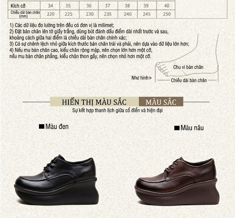 Giày Oxford Nữ Da Bóng Đế Xuồng Chiều Cao Đế Khoảng 5cm Màu Đen, Nâu chi tiết 3