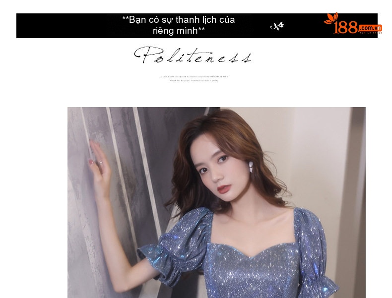 Váy Dạ Hội Dáng Dài Nữ Kiểu Pháp Phong Cách Ngôi Sao Lấp Lánh Dự Tiệc Màu Xanh Dương chi tiết 7