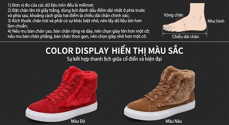 Giày Cao Cổ Nữ Lót Lông Giữ Ấm Chiều Cao Đế Khoảng 4cm Màu Đỏ, Nâu chi tiết 2