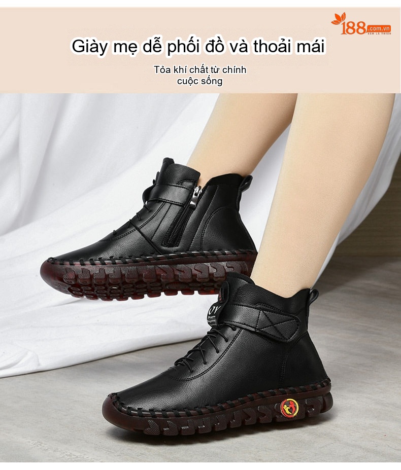 Giày Cao Cổ Nữ Lót Lông Giữ Ấm Chiều Cao Đế Khoảng 3cm Màu Kem, Đen, Đỏ, Nâu chi tiết 17