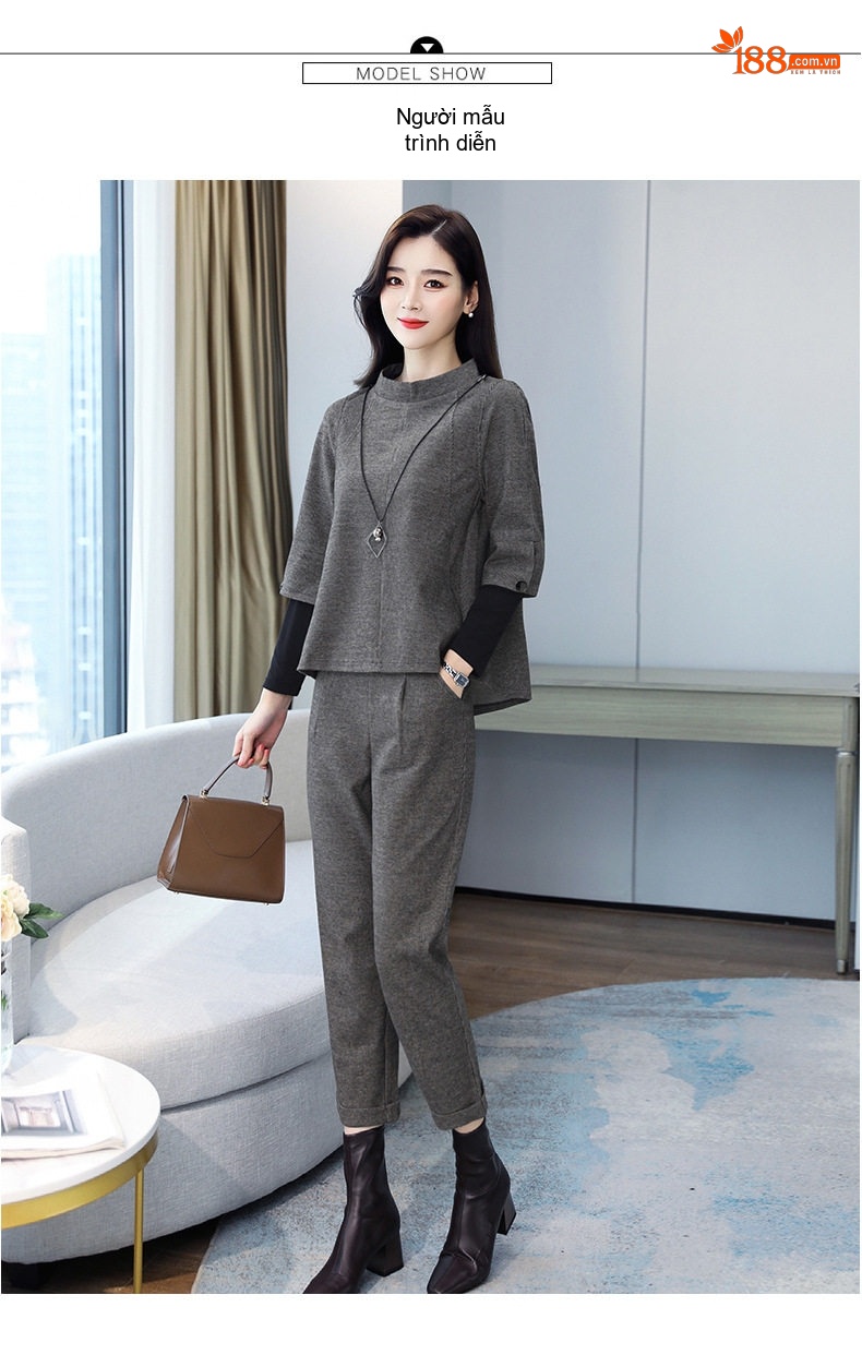 Set Bộ Quần Áo Nữ Thu Đông Dáng Rộng Che Bụng Phong Cách Thời Trang Màu Xám chi tiết 9