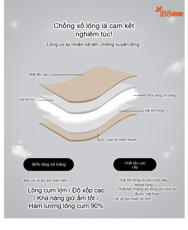 Áo Khoác Phao Nữ Cổ Trụ Tay Bo Chun Cúc Bấm Phong Cách Cổ Điển Lót Lông Vịt Trắng 90 Màu Nâu, Trắng, Đen chi tiết 7