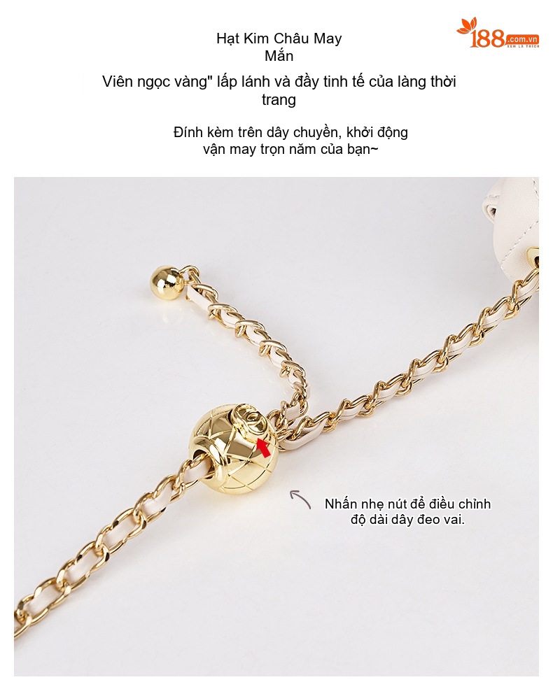Túi Đeo Vai Nữ Da Bò Mini Dây Xích Quả Cầu Vàng Phong Cách Đường Phố Màu Đen chi tiết 6