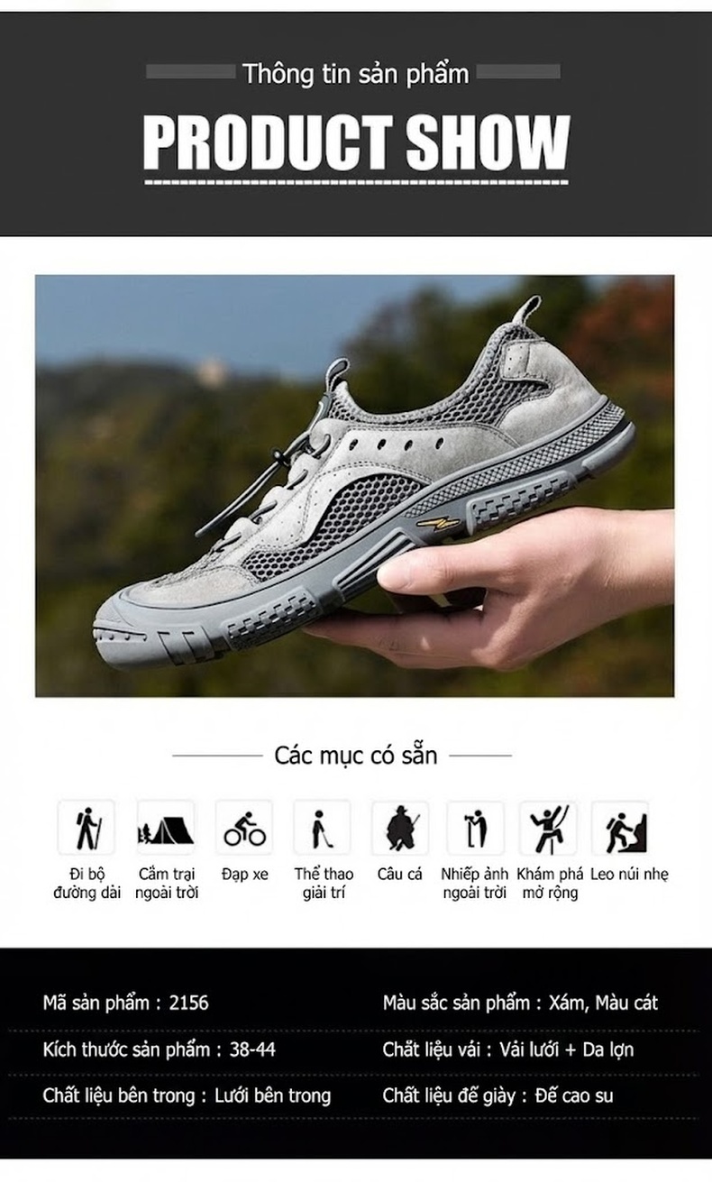 Sandal Nam Dây Rút Thể Thao Outdoor Thoáng Khí, Chống Nước, Nhanh Khô, Chống Mài Mòn, Chiều Cao Đế Khoảng 3cm Màu Be, Xám chi tiết 3