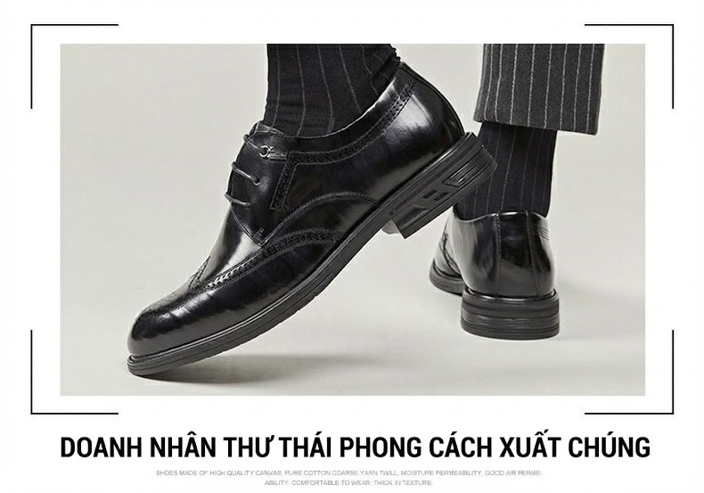 Giày Tây Brogue Nam Da Bóng Chiều Cao Đế Khoảng 3cm Màu Đen, Nâu chi tiết 11