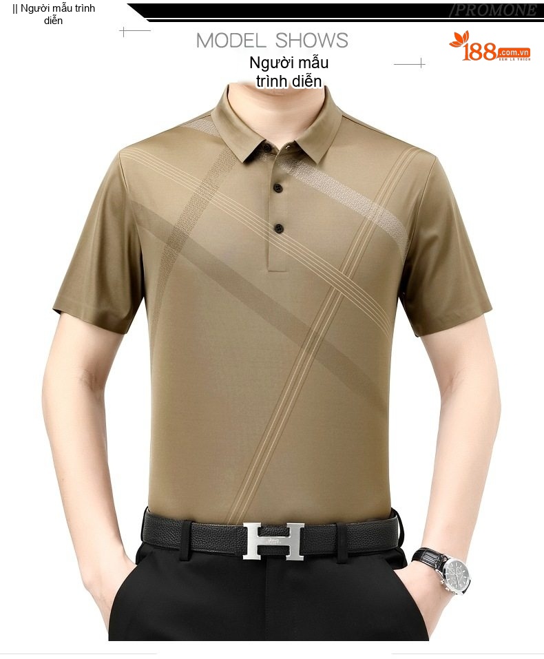 Áo Thun Polo Nam Lụa Tơ Tằm Họa Tiết Sọc Ngắn Tay Phong Cách Doanh Nhân Màu Nâu, Xanh Navy, Đen, Xanh Da Trời... chi tiết 9