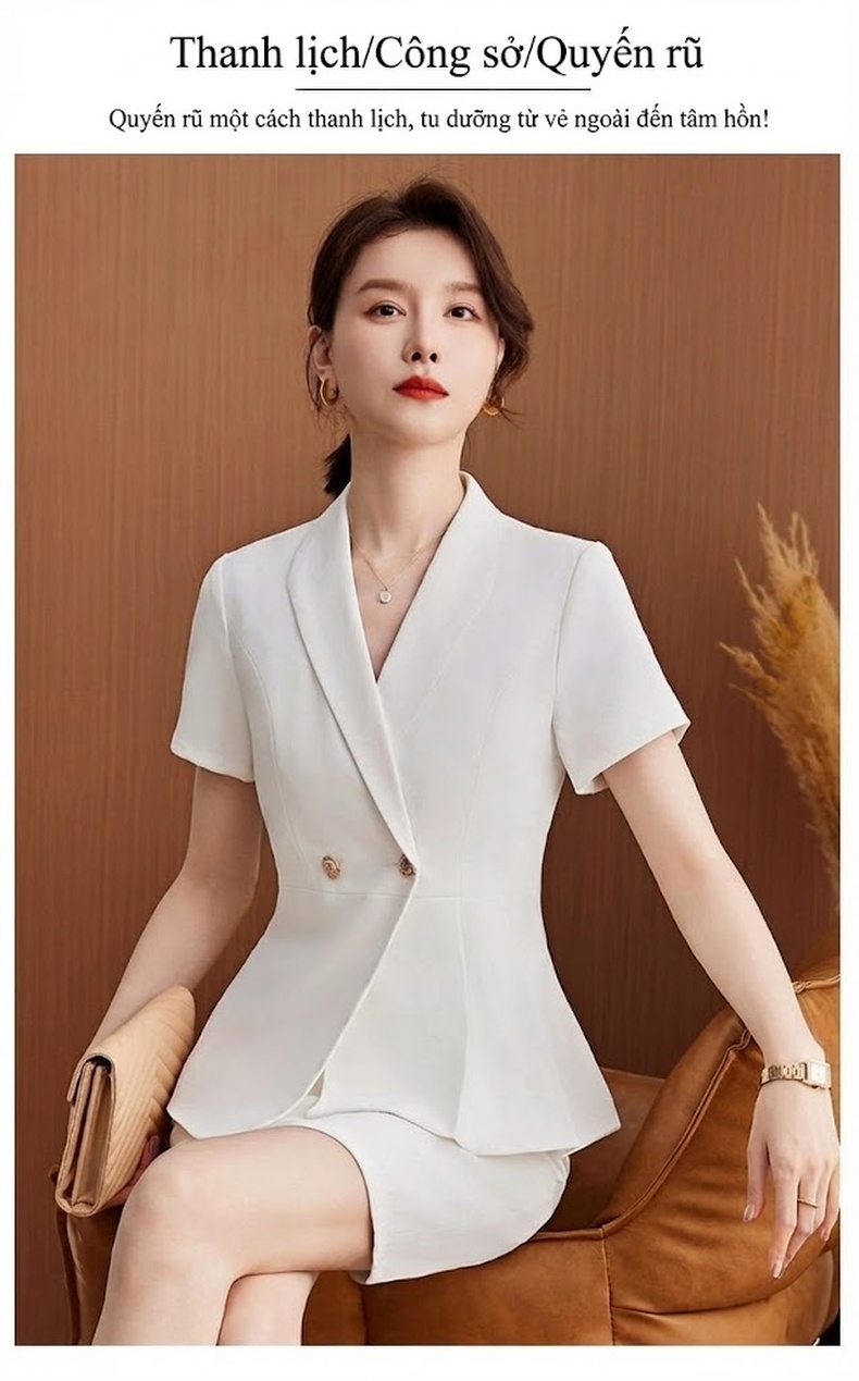 Áo Vest Tay Ngắn Nữ Công Sở Thanh Lịch Màu Trắng, Đen, Xanh Than chi tiết 4