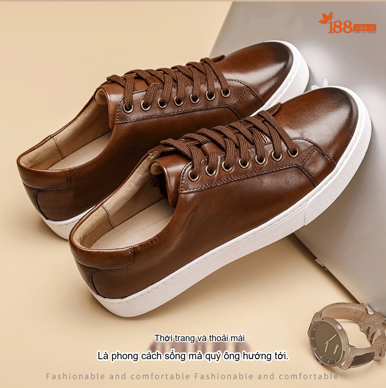 Giày Da Nam Da Bò Kiểu Anh Cổ Điển Chiều Cao Đế Khoảng 3cm Màu Trắng, Nâu chi tiết 1