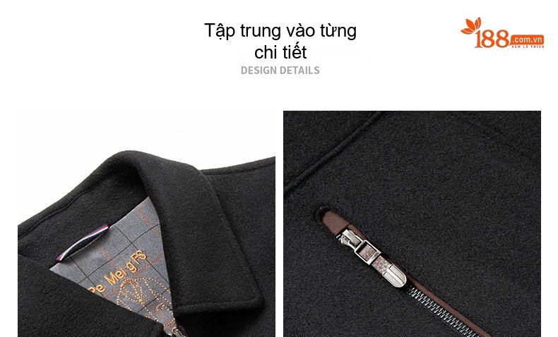 Áo Khoác Nam Lông Cừu 100% Dáng Bomber Có Lót Lông Vũ Màu Đen chi tiết 10