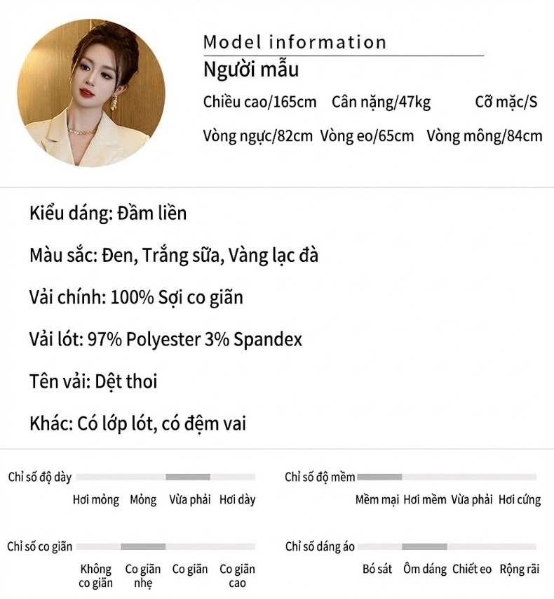 Váy Đầm Công Sở Nữ Tay Ngắn Cổ chữ Vest Hai Hàng Khuy Ôm Dáng Màu Đen, Nâu, Kem chi tiết 2