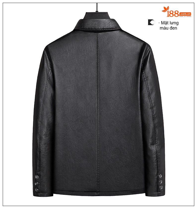 Áo Khoác Da PU Nam Cổ Bẻ Kiểu Dáng Casual Màu Đen, Nâu chi tiết 4