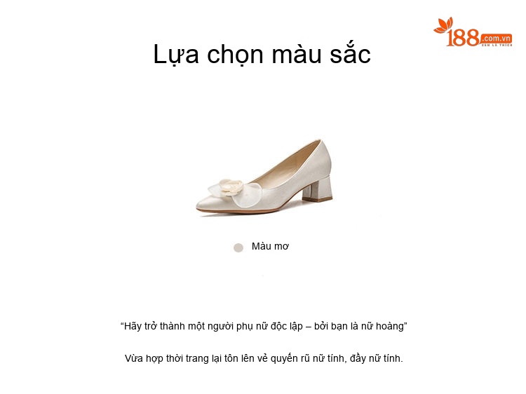 Giày Cao Gót Nữ Mũi Nhọn Đế Vuông Chiều Cao Đế Khoảng 5cm Màu Trắng Kem chi tiết 3