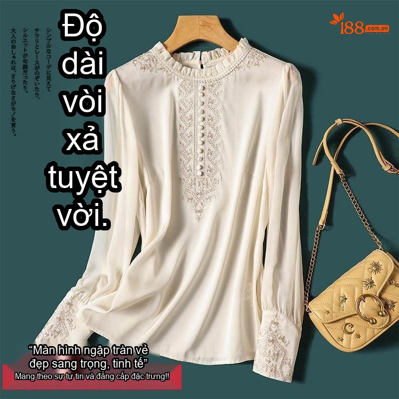 Áo Dài Tay Nữ Lụa Tơ Tằm Thêu Họa Tiết Thời Trang Màu Trắng Kem