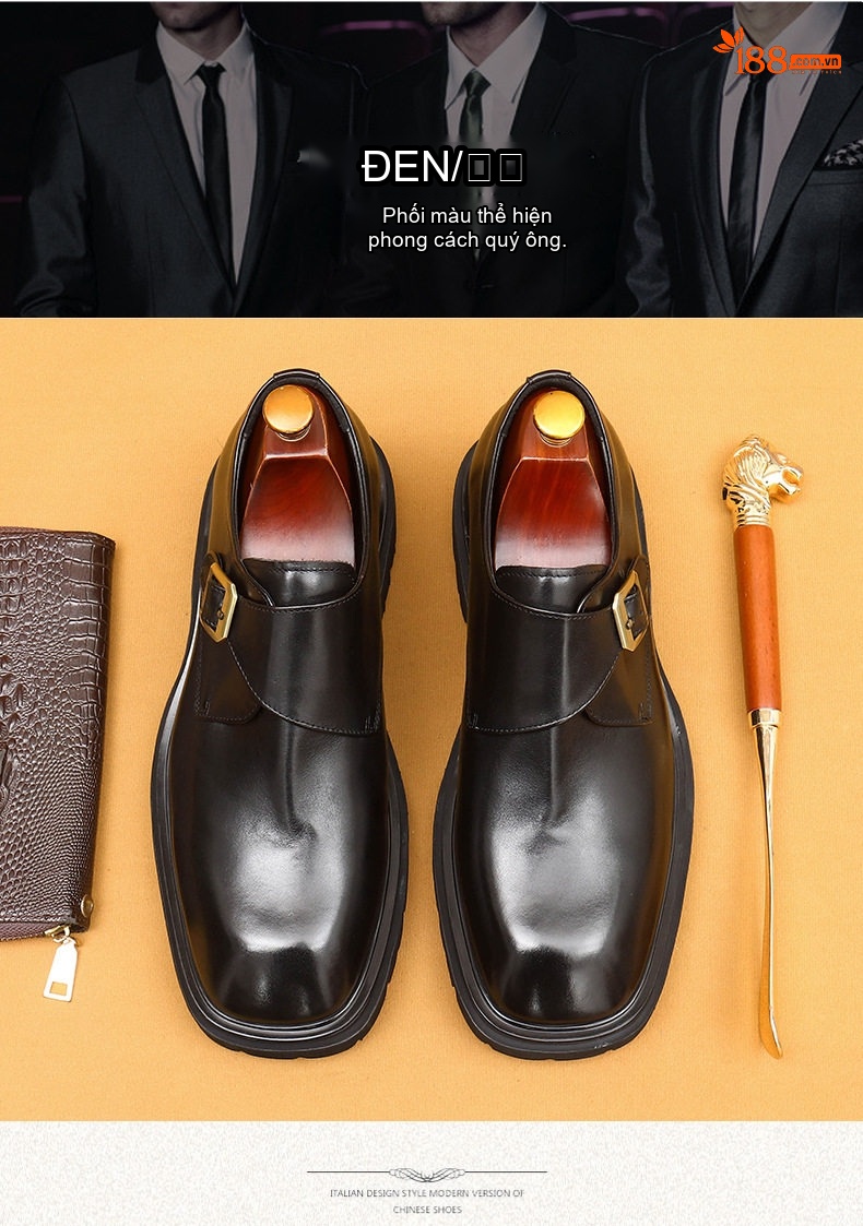 Giày Monkstrap Khóa Cài Nam Da Thật Đế Dày Chiều Cao Đế Khoảng 4cm Màu Đen, Nâu chi tiết 3