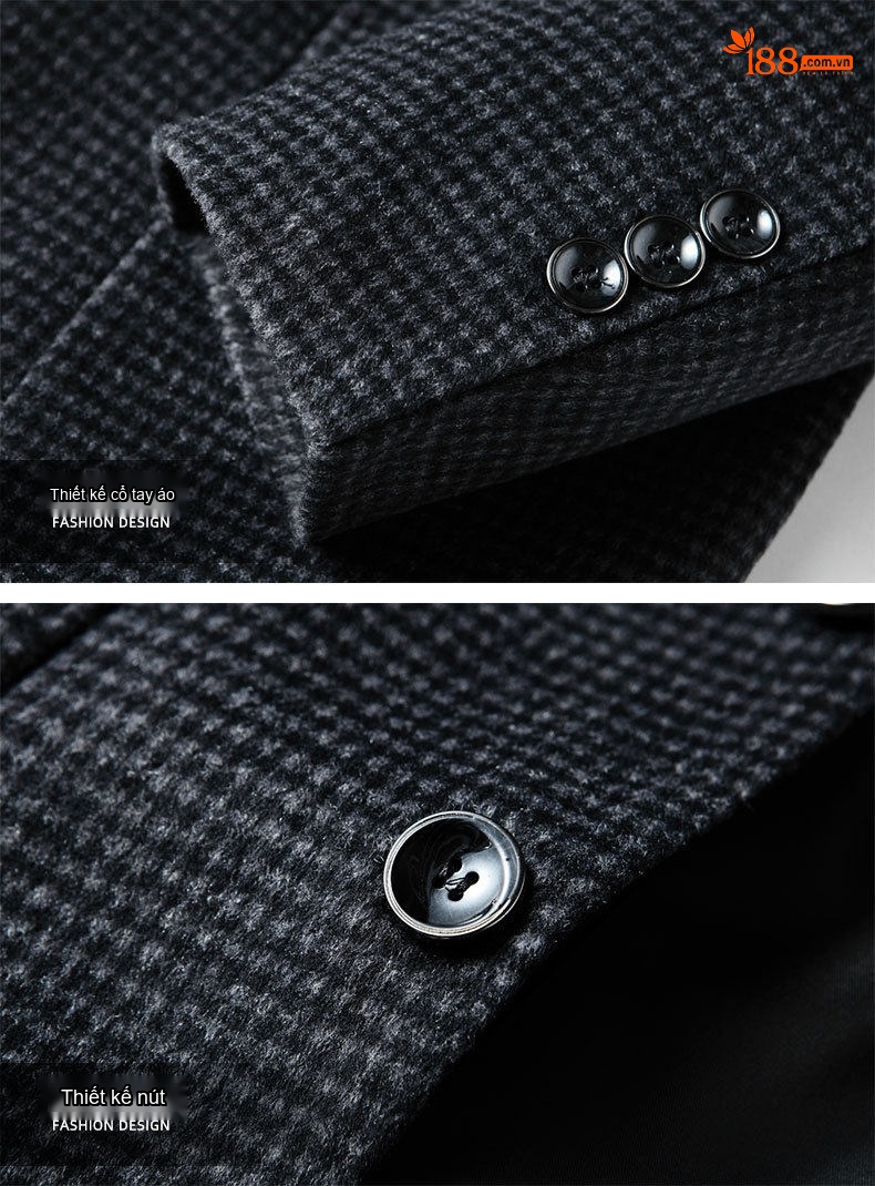 Áo Blazer Nam Wool Họa Tiết Houndstooth Phong Cách Casual Màu Xám, Đen chi tiết 11