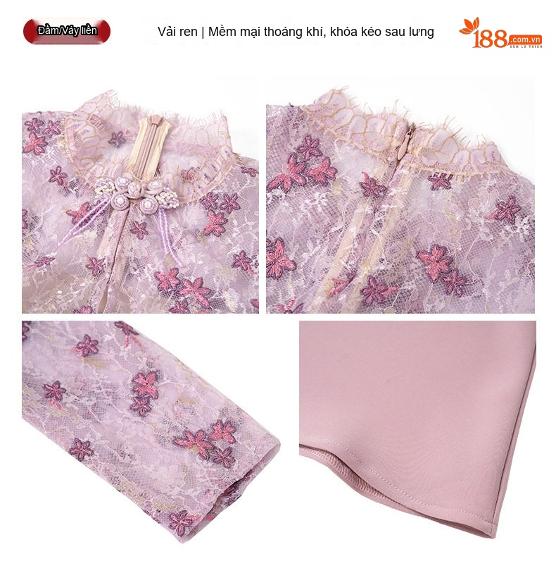 Đầm Dự Tiệc Dáng Dài Thiết Kế Xẻ Tà Phong Cách Tiểu Thư Màu Hồng chi tiết 5