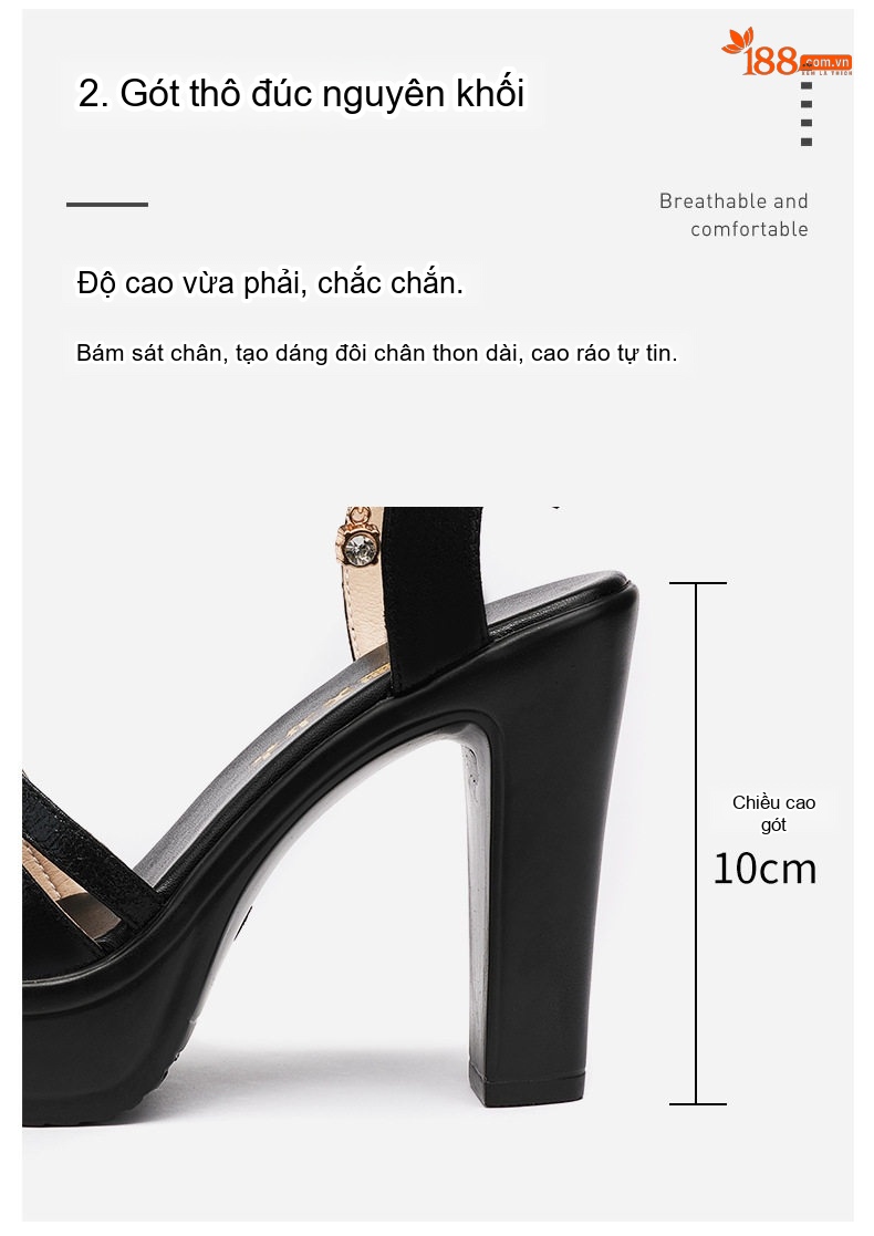Giày Sandal Cao Gót Nữ Quai Ngang Đế Xuồng Da Bóng Gót Cao 8cm Màu Đen, Đỏ, Bạc chi tiết 8