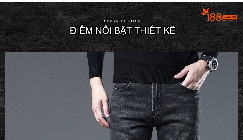 Quần Jean Nam Dáng Suông Vải Cotton Co Giãn Màu Đen Khói chi tiết 5