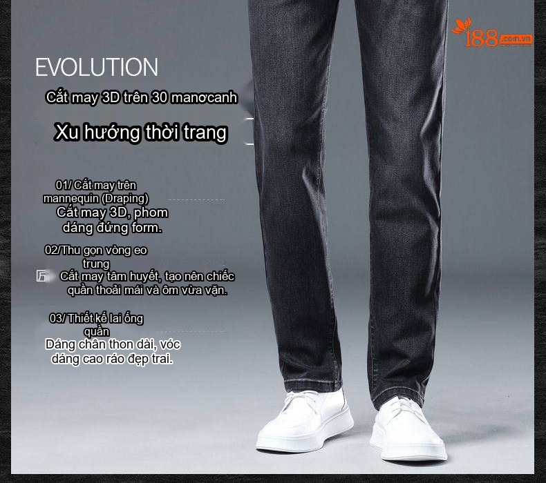 Quần Jean Nam Dáng Suông Vải Cotton Co Giãn Màu Đen Khói chi tiết 6