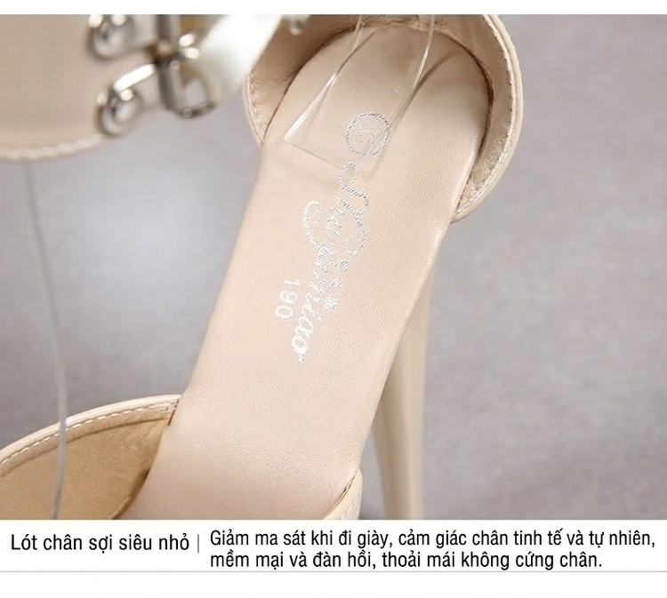 Giày Sandal Cao Gót Nữ Quai Cổ Chân Da Bóng Gót Cao 13cm Màu Đen, Đỏ, Kem, Xanh... chi tiết 4