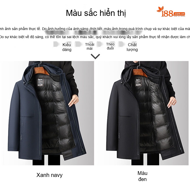 Áo Khoác Phao Nam Lông Ngỗng 90 Kiểu Dáng 5 in 1 Tháo Rời Mũ Màu Đen, Xanh Navy chi tiết 18