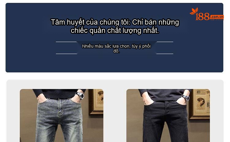 Quần Jean Nam Vải Cao Cấp Co Giãn Dáng Suông Basic Màu Xanh Đậm, Xanh Nhạt, Đen chi tiết 2