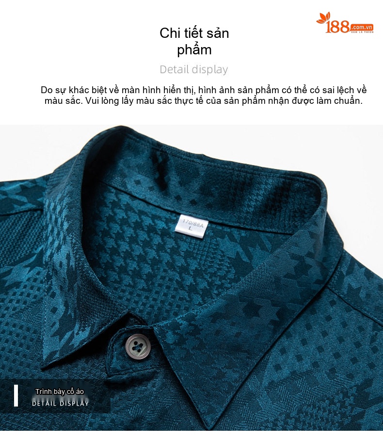 Áo Sơ Mi Nam Tay Ngắn Tơ Tằm Họa Tiết Jacquard Cao Cấp Màu Trắng, Đen, Xanh Ngọc chi tiết 20