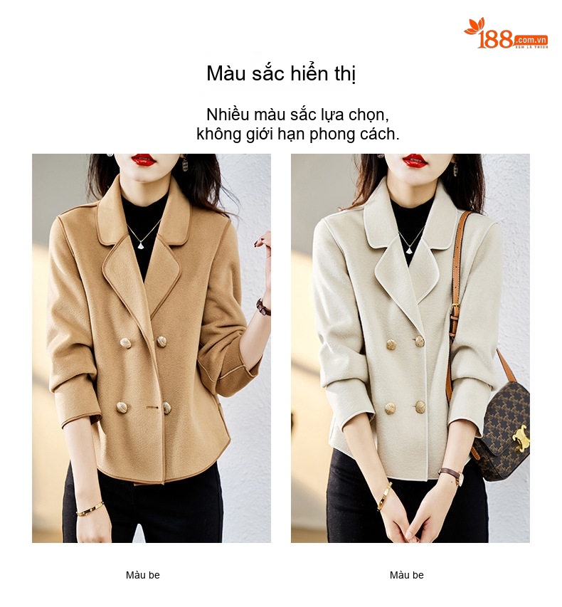 Áo Khoác Dạ Nữ Ngắn Hai Mặt Dáng Blazer Thanh Lịch Màu Be, Nâu chi tiết 3