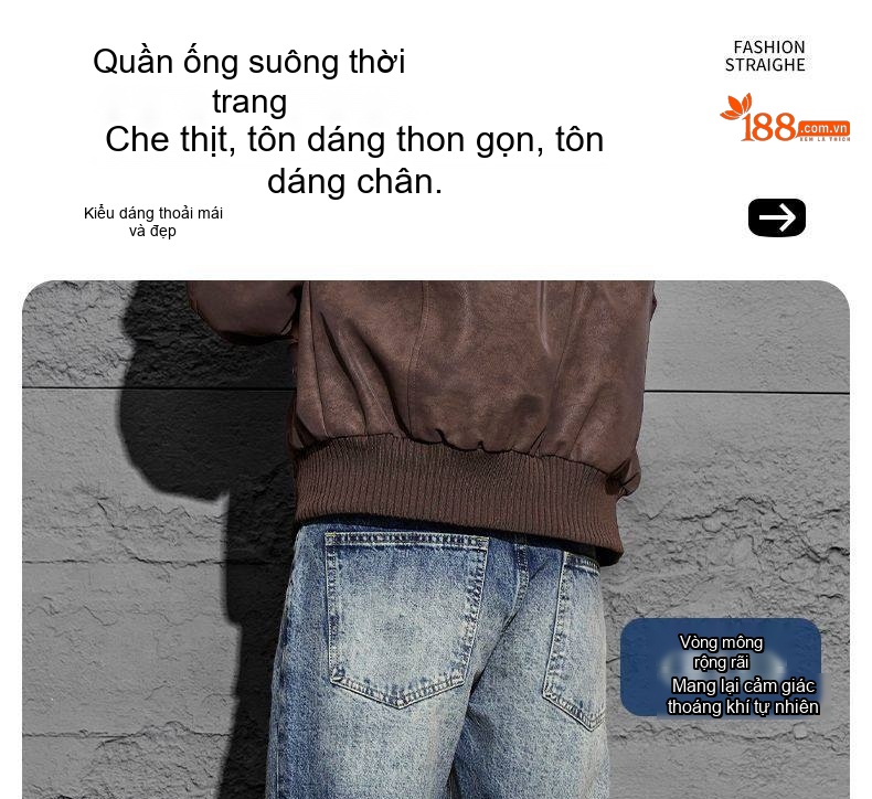 Quần Jean Dáng Rộng Thẳng Đứng Phong Cách Retro Mỹ Thoải Mái Không Kén Dáng Màu Xanh Dương chi tiết 5