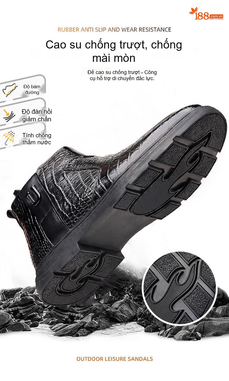 Boot Nam Da Thật Cao Cổ Lót Lông Cừu Giữ Ấm Chiều Cao Đế Khoảng 4cm Màu Đen, Nâu chi tiết 7