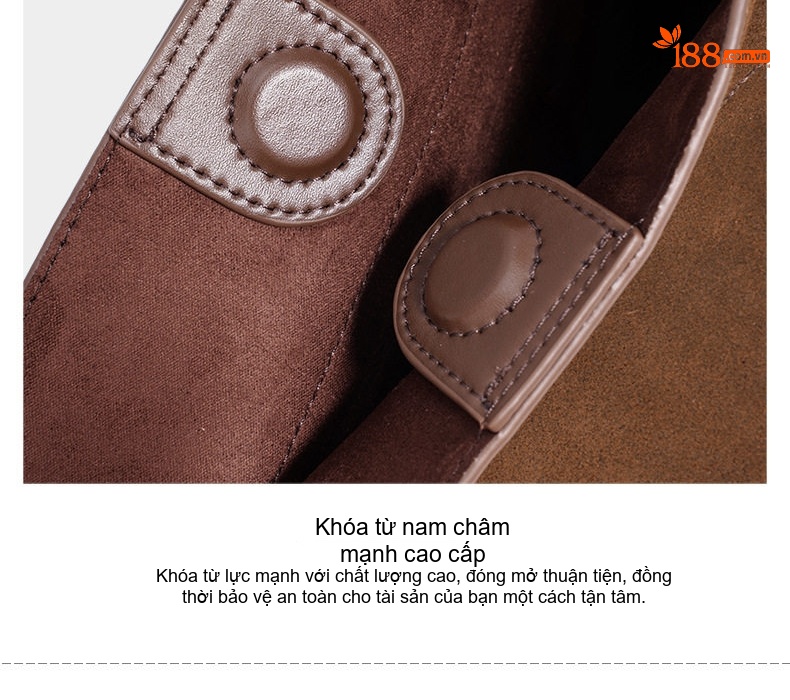 Túi Tote Da Mờ Đeo Vai/Đeo Chéo Khổ Lớn Màu Nâu Đỏ, Nâu chi tiết 12