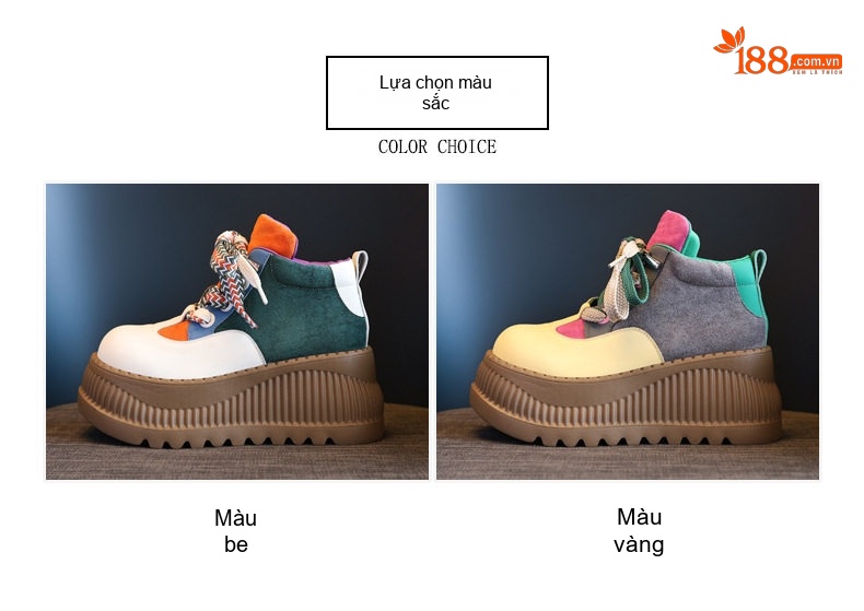 Giày Cao Cổ Nữ Đế Bánh Mì Chiều Cao Đế Khoảng 5cm Giày Thể Thao Dây Rút Màu Trắng, Cam, Xanh Lá, Xanh Dương chi tiết 2