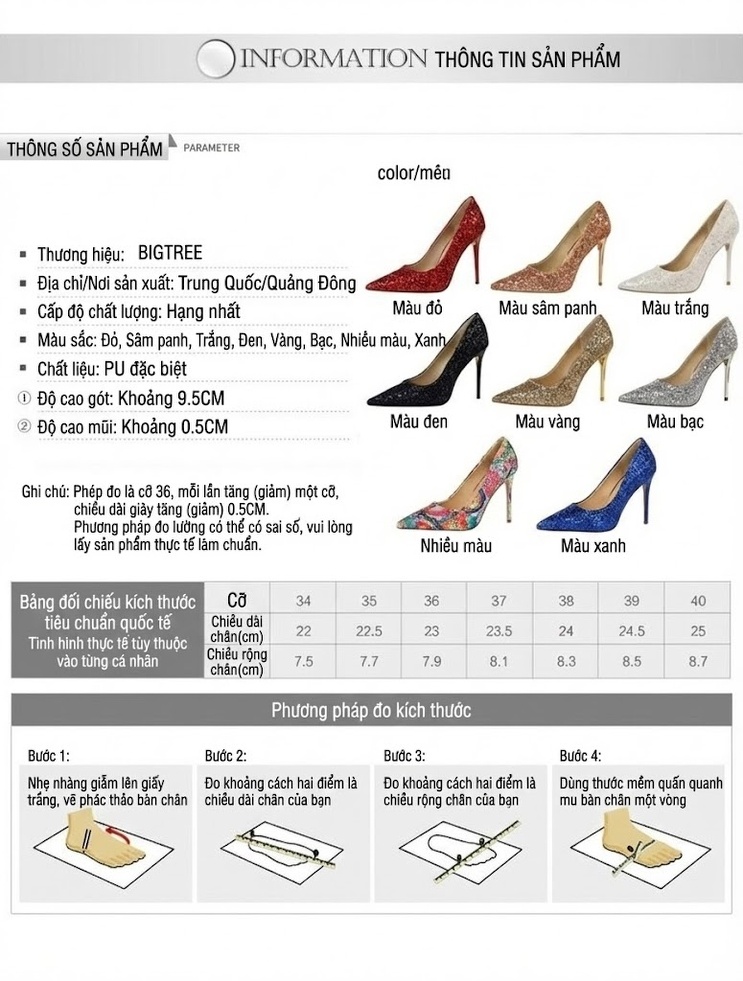 Giày Cao Gót Nữ Mũi Nhọn Lấp Lánh Chiều Cao Đế Khoảng 8cm Màu Hồng, Vàng, Bạc, Trắng... chi tiết 2