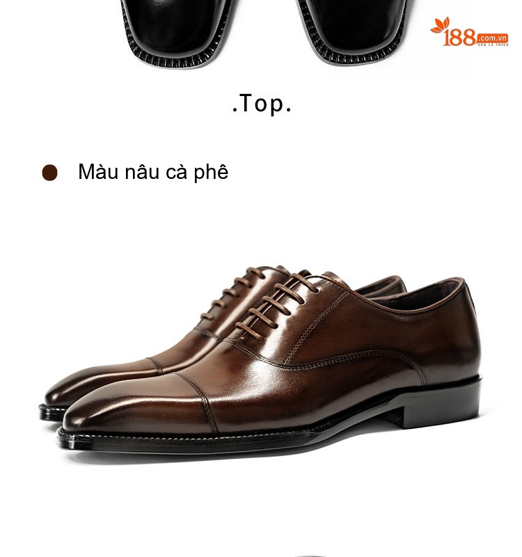 Giày Tây Buộc Dây Nam Da Bò Mũi Vuông Chiều Cao Đế Khoảng 3cm Màu Đen, Nâu chi tiết 18