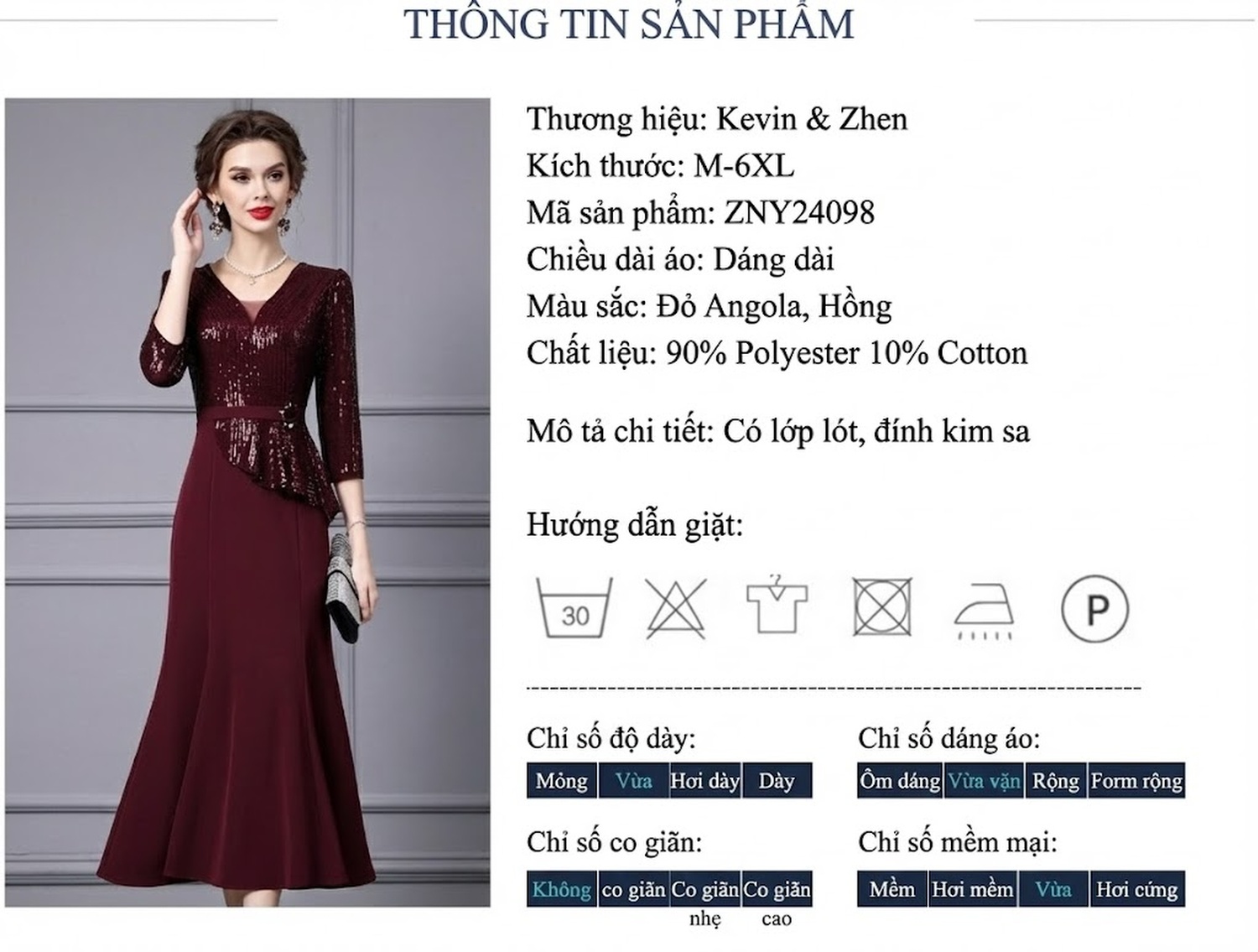Váy Liền Thân Dự Tiệc Nữ Đính Hạt Cườm Dáng Dài Đuôi Cá Màu Đỏ Rượu Vang chi tiết 18