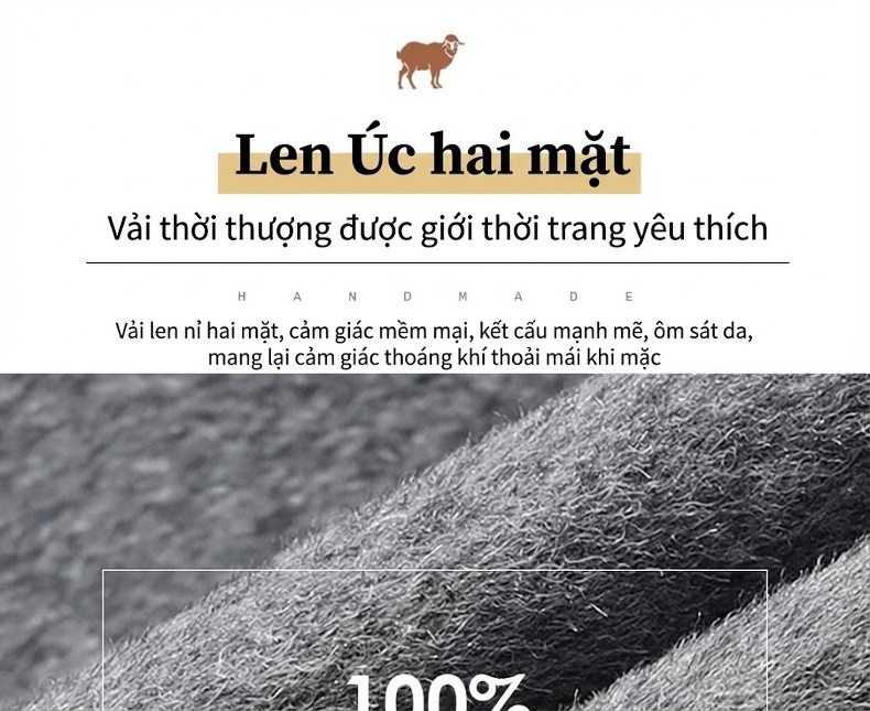 Áo Khoác Dạ Nam 100% Lông Cừu Hai Mặt Dáng Suông Màu Đen, Xám, Xanh Navy chi tiết 2