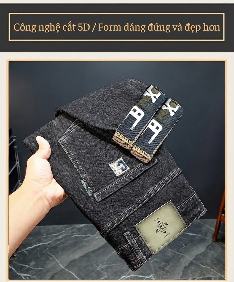 Quần Jean Nam Ống Đứng Co Giãn Thoải Mái Màu Đen Khói chi tiết 5