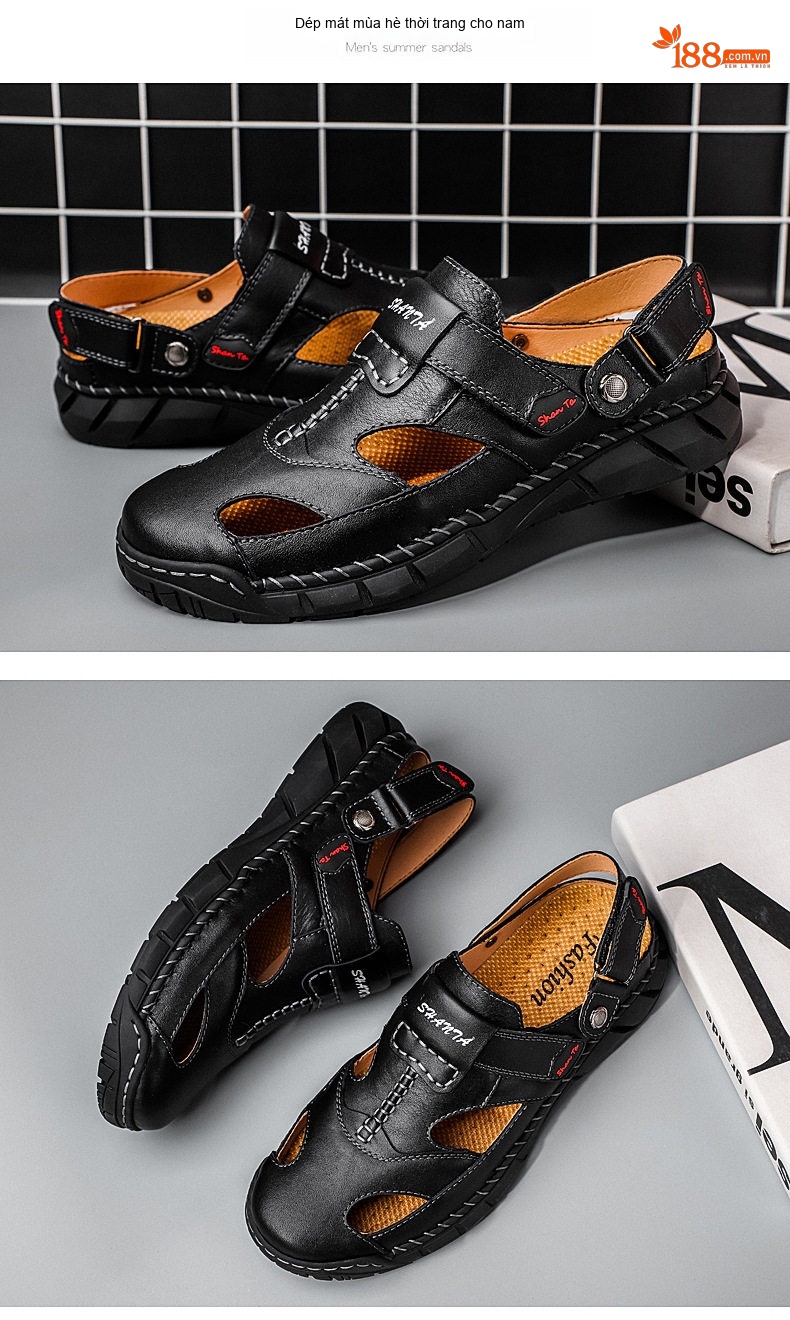 Dép Sandal Nam Da Thật Thoáng Khí Chiều Cao Đế Khoảng 3cm Màu Nâu, Đen chi tiết 17