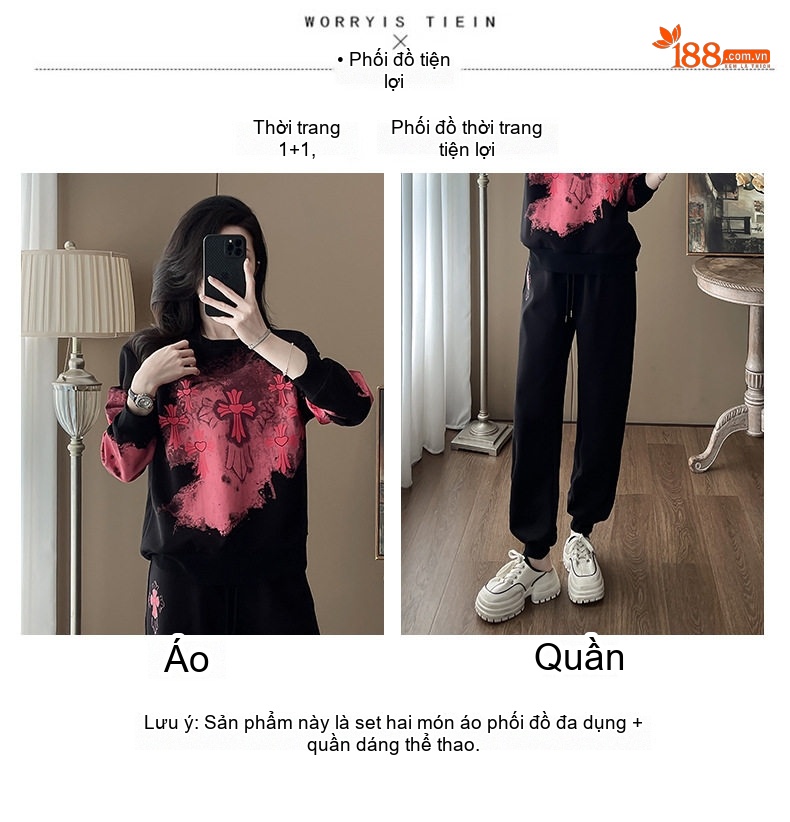 Bộ Đồ Thể Thao Nữ Thu Đông In Họa Tiết Có Lót Lông chi tiết 5