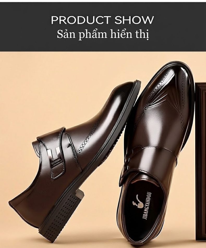 Giày Tây Nam Da Bò Mềm Mại Chiều Cao Đế Khoảng 3cm Màu Đen, Nâu chi tiết 7
