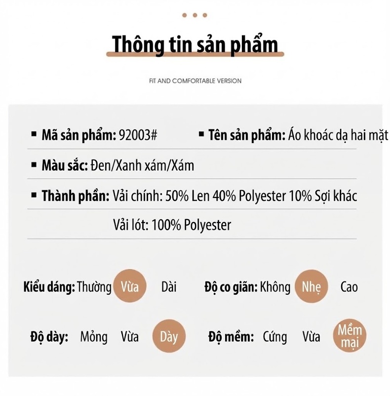 Áo Khoác Nam Dáng Dài Hai Mặt Cổ Bẻ Chất Liệu Lông Cừu Màu Đen, Xám chi tiết 14
