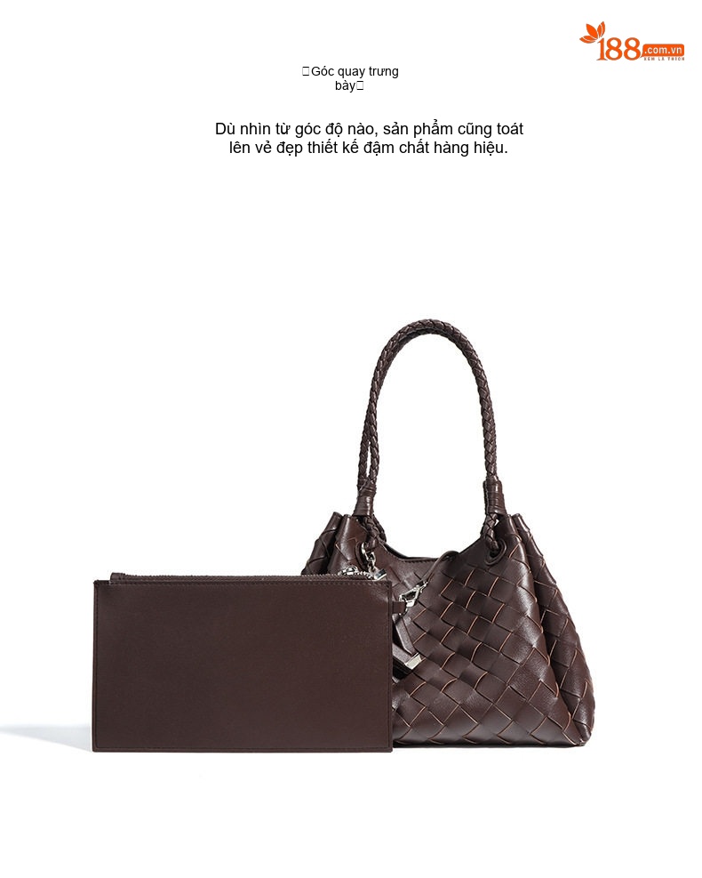Túi Xách Tay Nữ Da Bò Đan Dây Thừng Kim Loại Phong Cách Mới Màu Đen, Nâu chi tiết 17