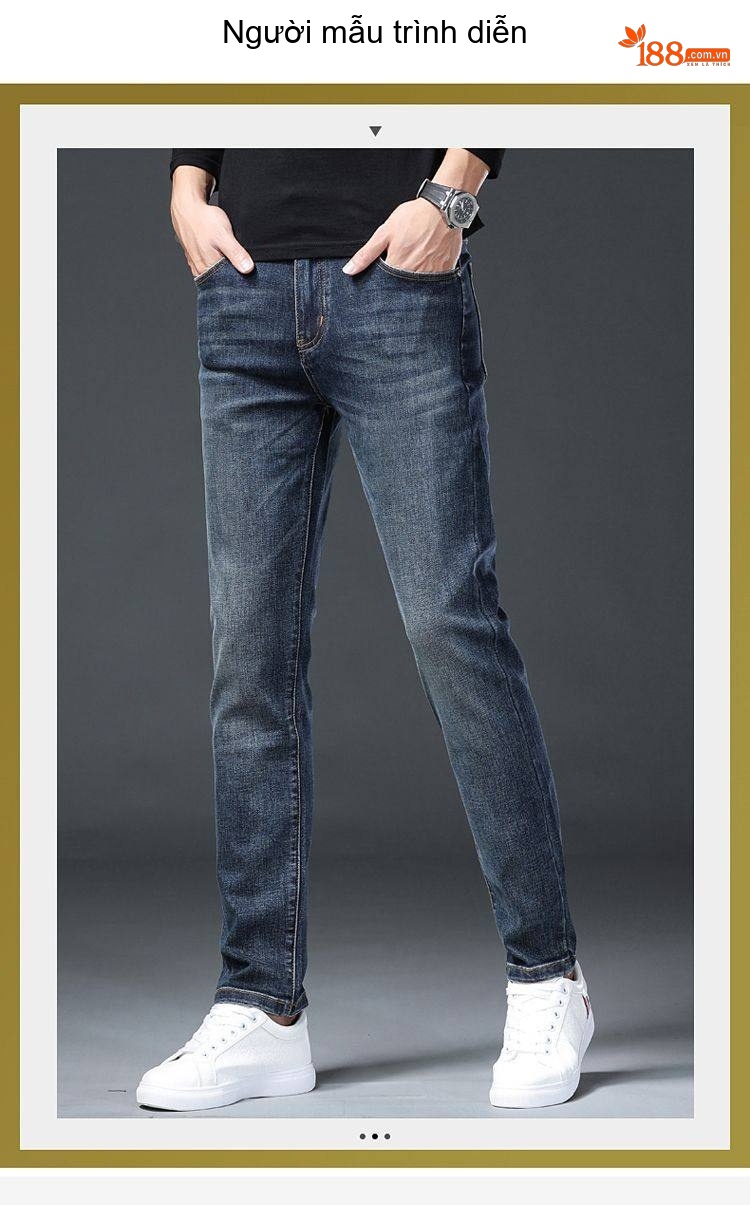Quần Jean Nam Cotton In Họa Tiết Rách Gối Dáng Ôm Vừa Màu Xanh chi tiết 34