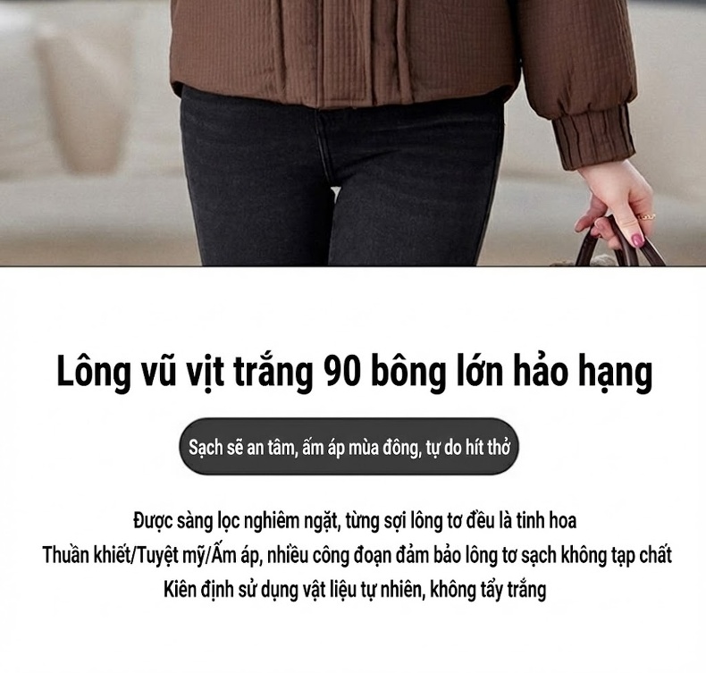Áo Khoác Phao Nữ Ngắn Dáng Thiết Kế Có Mũ Trùm Đầu Dày Dặn Phong Cách Thời Trang Màu Đen, Nâu chi tiết 9