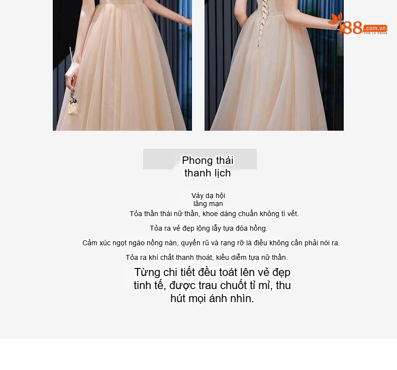 Váy Dạ Hội Nữ Màu Champagne Thiết Kế Sang Trọng Nhẹ Nhàng Cho Học Sinh, Sinh Viên, Dự Tiệc, Lễ Tốt Nghiệp chi tiết 7